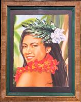Vintage Hawaii #2 17x13 Watercolor in Deluxe Frame by Garry Palm <! local>