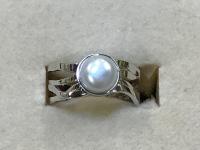 <b>*NEW*</b> Bezeled Button Pearl Abstract SS Ring sz 8 by Pat Pearlman <! local>