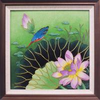 Hummingbird & Lotus 16x16 Framed Cloisonne by Wang Ge <! aesthetic> <! local>