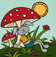 Mushroom Bunny 12x12 OE Giclee by Heather Brown <! local>
