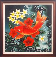 Hibiscus Koi 24x24 Framed Cloissone by Wang Ge <! aesthetic> <! local>