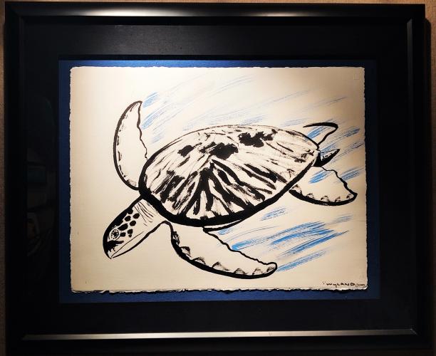 Turtle 22x30 Framed Original Sumi w/color by Robert Wyland