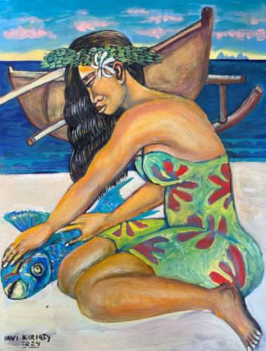 Mahalo Uhu 25x19 Original Oil on Paper by Avi Kiriaty <! local>