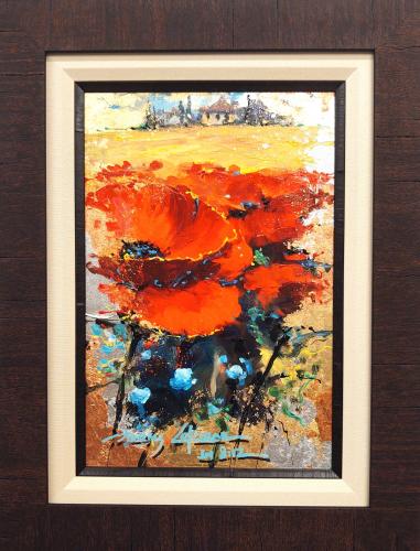 Full Bloom Poppies 11x16 Framed Mixed Media Giclee w/Unique Gold Leaf Enhancements by James Coleman