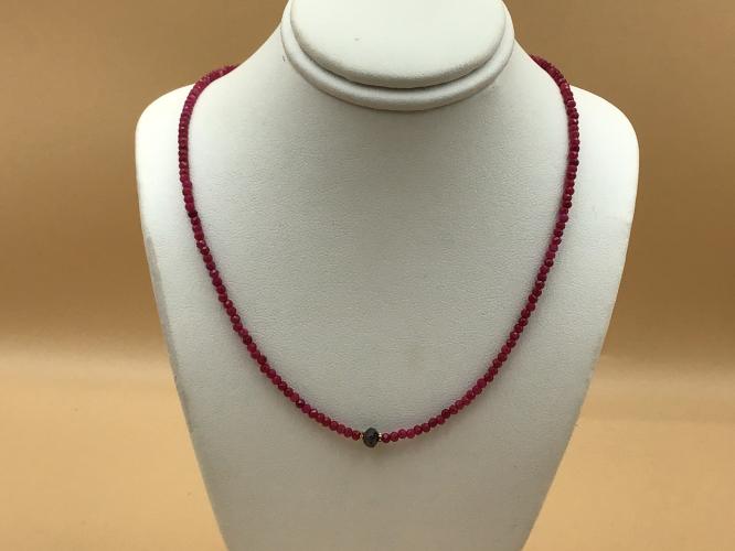 Faceted 3mm Ruby w/1ct Rondelle Black Diamond 14K Necklace 14-Inch w/3-Inch GF Extender by Pat Pearlman <! local>