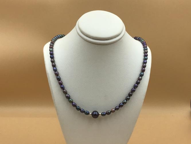 Iridescent 4mm FW Pearl w/10mm Center Pearl SS Necklace 17.5-Inch by Pat Pearlman <! local>