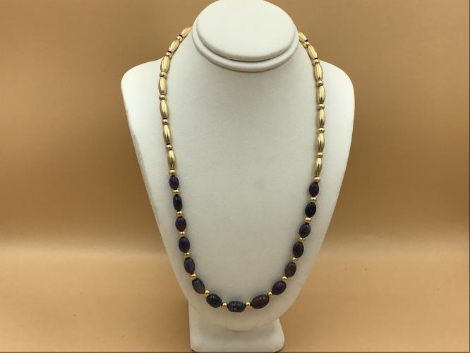 <b>*NEW*</b> Sapphire Stone w/14k Gold Beads & Findings Necklace by Pat Pearlman <! local>