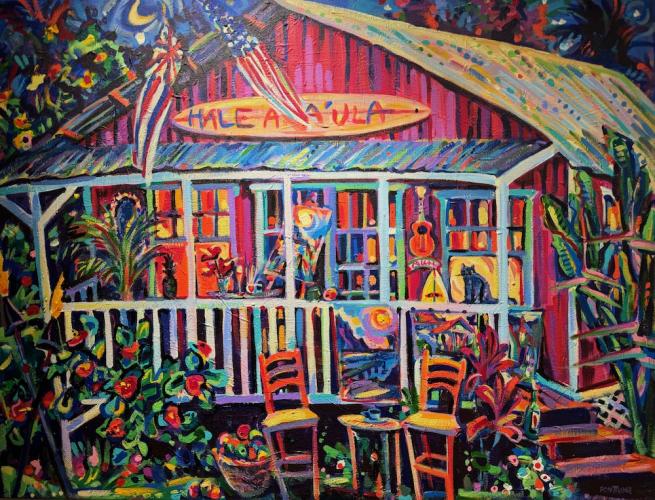 Hale Aka'Ula (Red Sunset House) Original Acrylic 30x40 by Camile Fontaine <! local> <! aesthetic>