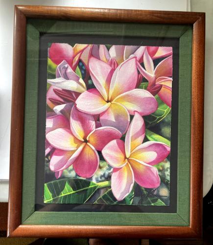 Pink Plumerias 9x12 Framed Original Watercolor by Garry Palm <! local>