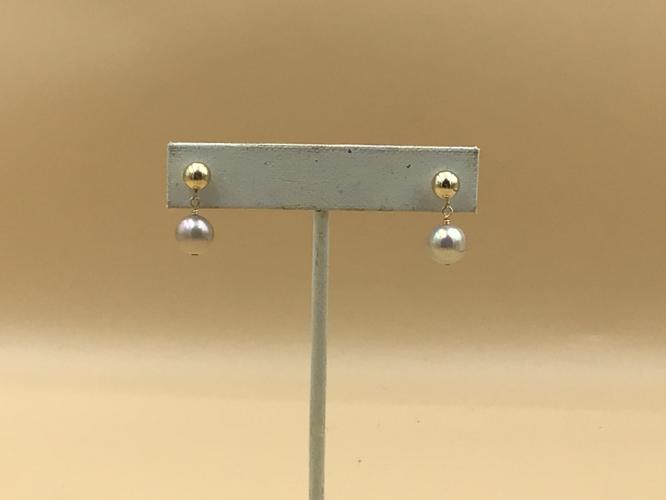 Silver 8mm AAA Pearl & 6mm 14K Ball Earrings by Pat Pearlman <! local>