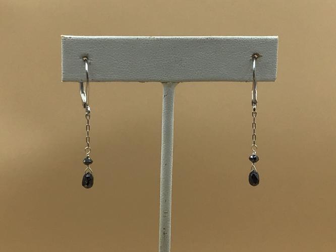 Faceted Black Diamond 1ct Earrings w/14k WG Chain & SS Leverback by Pat Pearlman <! local>