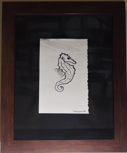 Seahorse 6x9 Framed Drawing by Robert Wyland
