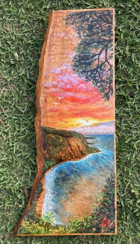 Waipio's Majesty Original Oil on Live Edge Mango by Deen Garcia <! local>