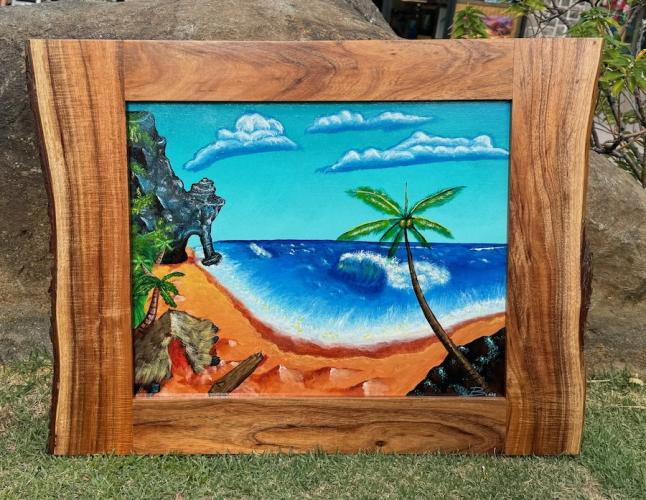 Beach Shack 16x20 Original Acrylic in Live Edge Koa Frame by Blake Kirkpatrick <! local>