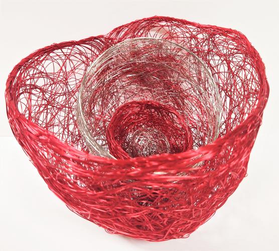 Sterling Silver & Red Nesting Baskets w/Sterling Silver Sphere by Cindy Luna