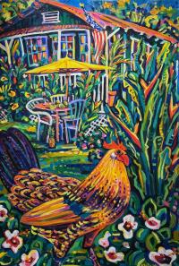 Spring Chicken Upcountry 36x24 Original Acrylic on Canvas by Camile Fontaine <! local> <! aesthetic>