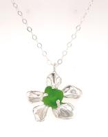 Green Seaglass SS Plumeria Necklace by Ingrid Lynch <! local> <! aesthetic>