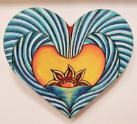 Unending Waves 8x9 Paint/Pyro on Pine Heart by Alexandra Gutierrez