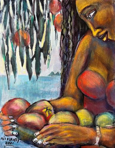 Gathering Mango 25x19 Original Oil On Paper by Avi Kiriaty <! local>