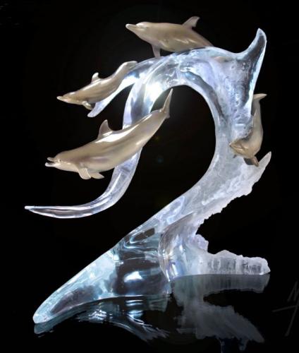 Playful Seas LE Lucite Sculpture by Robert Wyland
