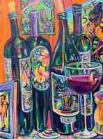 Take 5 with Wine 18x24 Original Acrylic Painting on Gallery Wrapped Canvas by Camile Fontaine <! local>