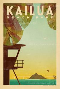 Kailua Beach Park (Oahu) Framed Giclee by Nick Kuchar <! local> <! aesthetic>