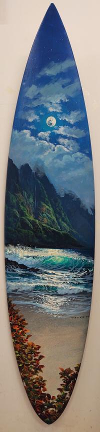 Valley Under the Moon Original Acrylic on Vertical Surfboard by Walfrido Garcia <! local>