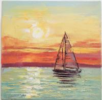 Sailing at Sunset 10x10 Original Oil by Roman Czerwinski <! local>