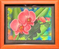Pink Cymbidiums 6x8 Framed Original Watercolor by Garry Palm <! local>