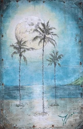 Full Moon in Paradise 20x30 Original Acrylic & Mixed Media on Concrete by Trevor Mezak