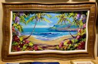 Beyond Paradise 22x44 Original Acrylic in Yellow Bamboo Wavy Frame by Steve Barton