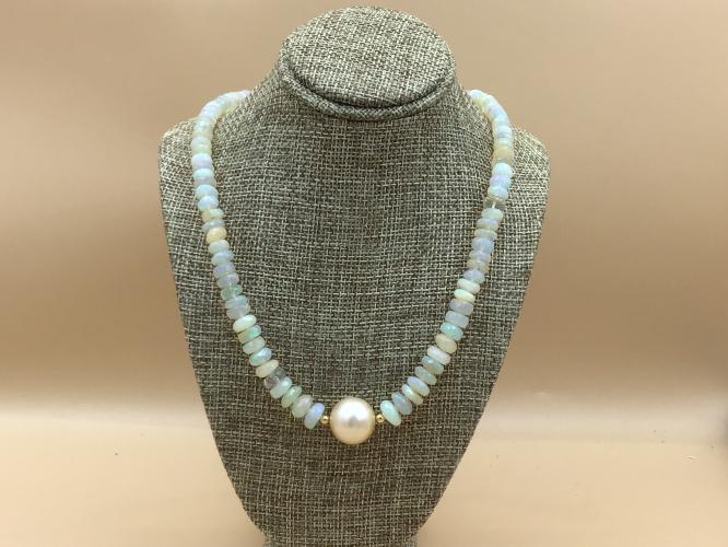 <b>*NEW*</b> Natural 6.5-9mm Ethiopian Opal, 15mm FW Pearl & Rondell GF Necklace 18-Inch by Pat Pearlman <! local>