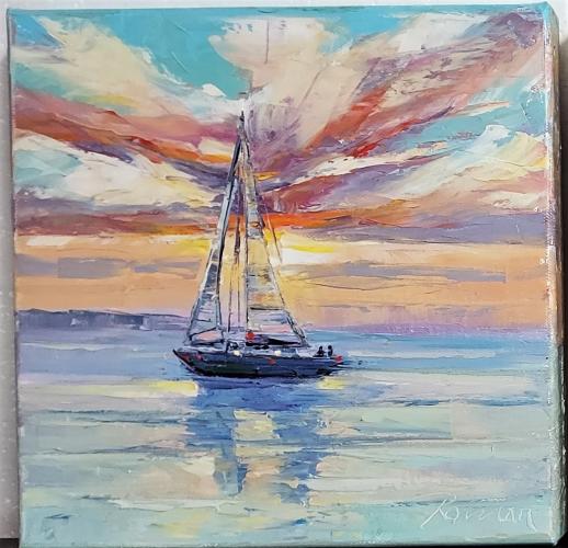 <b>*NEW*</b> Perfect Day Sailing 10x10 Original Oil by Roman Czerwinski <! local>