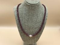 <b>*NEW*</b> Garnet, Faceted Rondell & Center Edison Pearl SS Necklace by Pat Pearlman <! local>