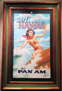 <b>*NEW*</b> Surf Hawaii 22x30 Original Watercolor in Deluxe Koa Frame by Garry Palm <! local>