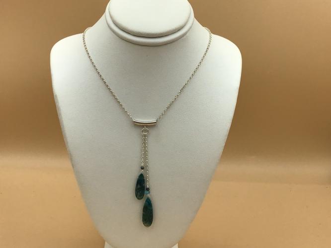 <b>*NEW*</b> Azurite Malachite Drop SS Necklace by Pat Pearlman <! local>