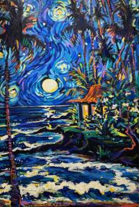 Starry Night On the Rocks 24x36 Original Acrylic by Camile Fontaine <! local> <! aesthetic>