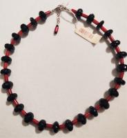 Black Spinel & Red Coral SS Necklace by Genesis Collection