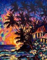 Sunset Cove 24x30 Original Acrylic Painting on Gallery Wrapped Canvas by Camile Fontaine <! local> <! aesthetic>