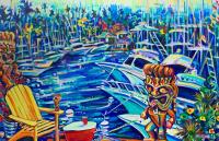 Tiki Time @Keauhou Harbor 24x36 Original Acrylic Painting on Gallery Wrapped Canvas by Camile Fontaine <! local> <! aesthetic>