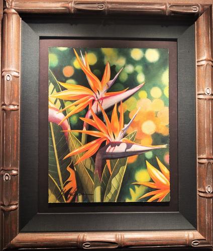 Bird of Paradise Original Watercolor Framed by Garry Palm <! local>