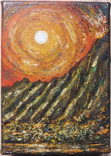 McGeary- Island Sunset/Volcano - 5 x 7 Original Oil HC No Discount by Dennis McGeary <! local>