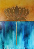 Sunset Lotus 40x29 Mixed Media on Wood by Tom Anderson
