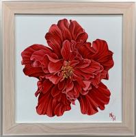 Betta Red Hibiscus 12x12 Framed Original Acrylic by MsW <! local>