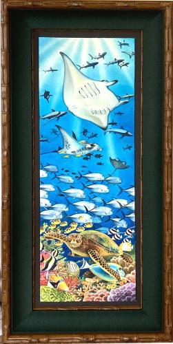Hawaii Reef Life 11x32 Original Watercolor in Deluxe Frame by Garry Palm <! local>