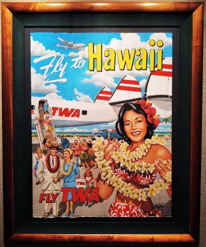 Fly to Hawaii 22x30 Original Watercolor in Solid Koa Frame by Garry Palm <! local>