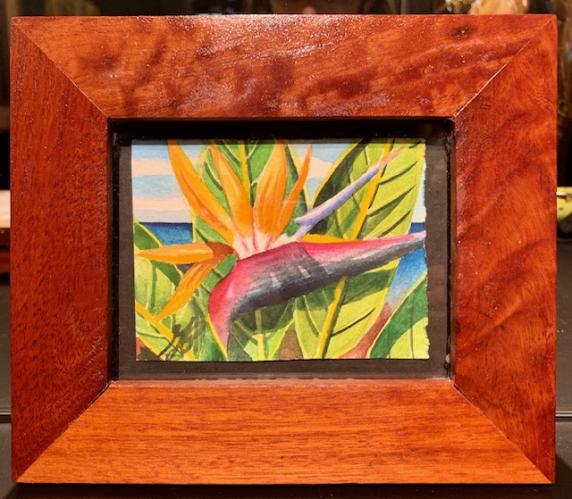 Bird of Paradise 4x5 Watercolor in Eucalyptus Frame by Garry Palm <! local>