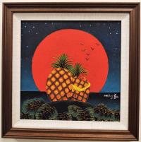 <b>*NEW*</b> Pineapple Honeymoon 12x12 Framed Original Cloisonne by <b>*NEW ARTIST*</b> <br>Wang <g>Ge</g>