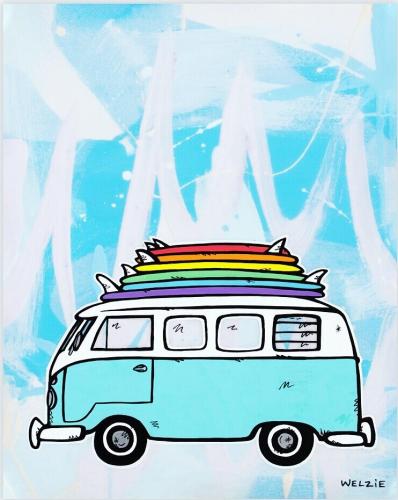 Rainbow Bus 16x20 LE Aluminum Print by Welzie <! local> <! aesthetic>