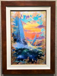 Sunset Sailing 16x24 Framed Mixed Media Giclee with Unique Gold Leaf Enhancements by James Coleman